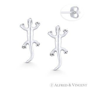 Salamander Lizard Reptile Animal Charm Stud Earrings in .925 Sterling Silver